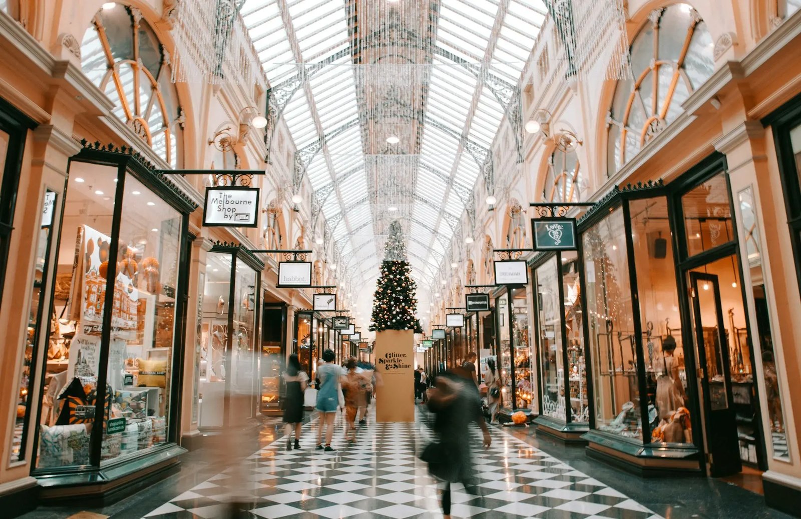 Shopping center with retail stores.